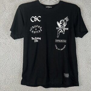 Crooks & Castles Old English Cherub Logo Adult Size Small T Shirt